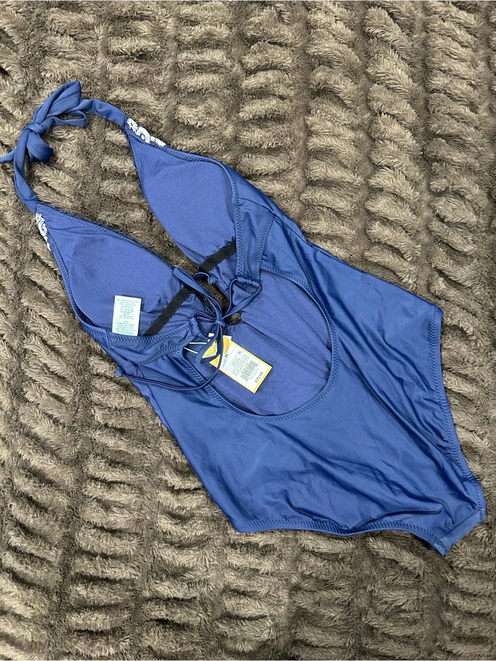 Target Blue Halter One-Piece Swimsuit with White Embroidered Front